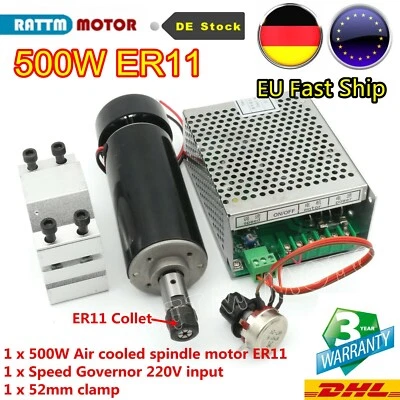 RATTM MOTOR 「DE」500W Frässpindel Air cooled spindle motor ER11& 52mm Klemmen &Speed governor