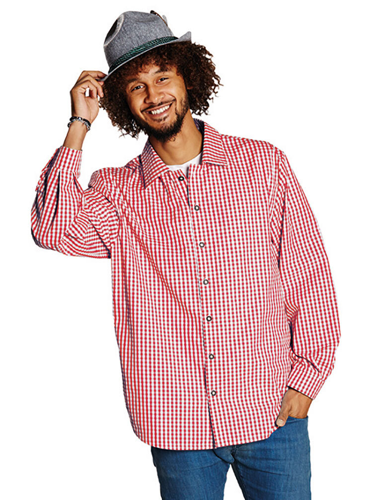 Camisa tradicional hombre rojo y blanco cuadros Oktoberfest Baviera Tirol disfraz hombre KK