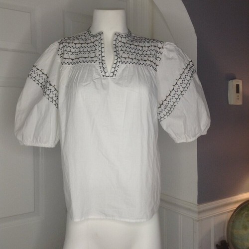 Calligraphy 100% cotton peasant blouse, Ladies: M V-neck with embroidery - 第 1/5 張圖片