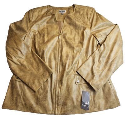 JM Collection Womens Camel Faux Snake Skin Brown Jacket Size 14 Full Zip Pockets