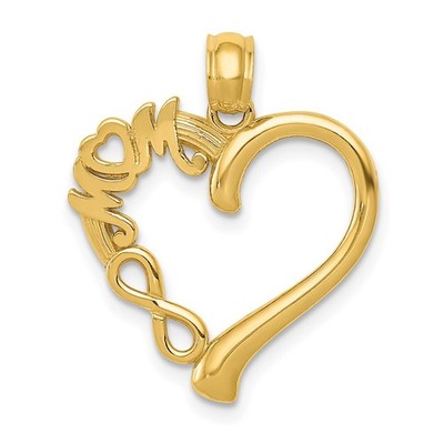 14k Gelbgold poliert Mutter im Herzen mit Unendlichkeit Symbol Charm Anhänger