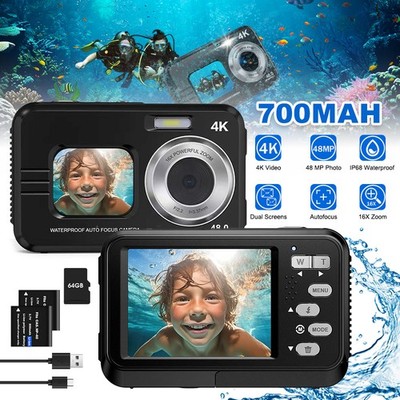 Unterwasserkamera zum Schnorcheln, wasserdichte 4K 48MP Digitalkamera, HD