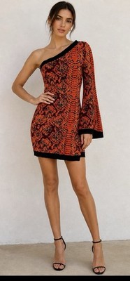 Balmain Python Jacquard Paris knit viscose stretch one sleeve mini dress size 34
