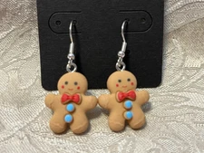 Vintage Gingerbread Men Silver Dangle Fashion Christmas Casual Fun Earrings