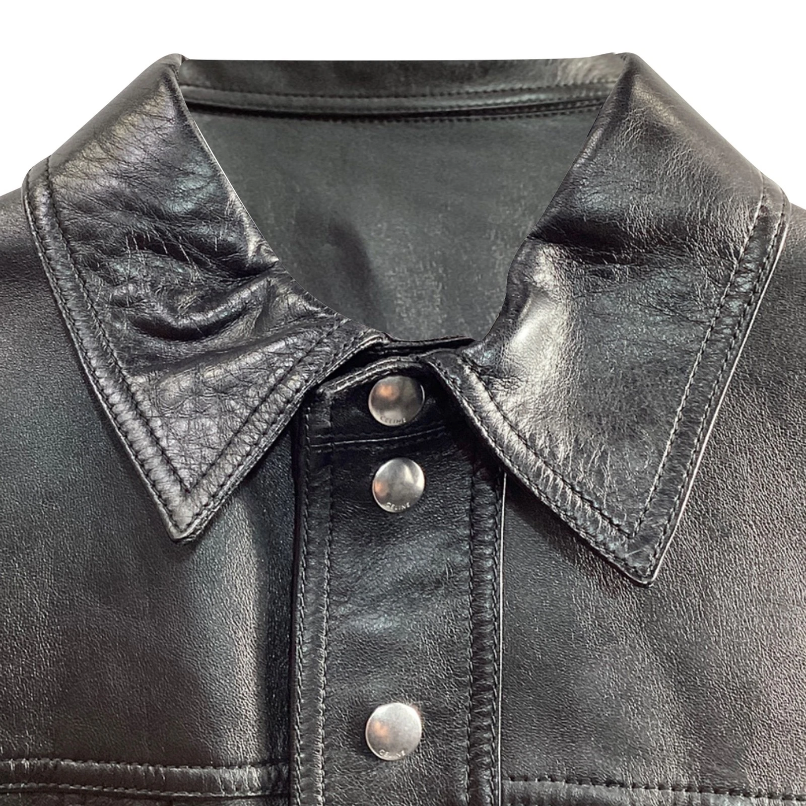 Giacca Celine X Hedi Slimane con borchie in pelle di agnello uomo nera taglia 46