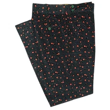 Mens Gurkha Pants 36 Black Orange Velvet Floral Polka Dot Trousers Straight Fit