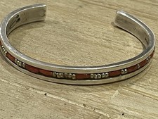 Native American Rare Alois Wagner Kewa Pueblo Mediterranean red coral SS cuff