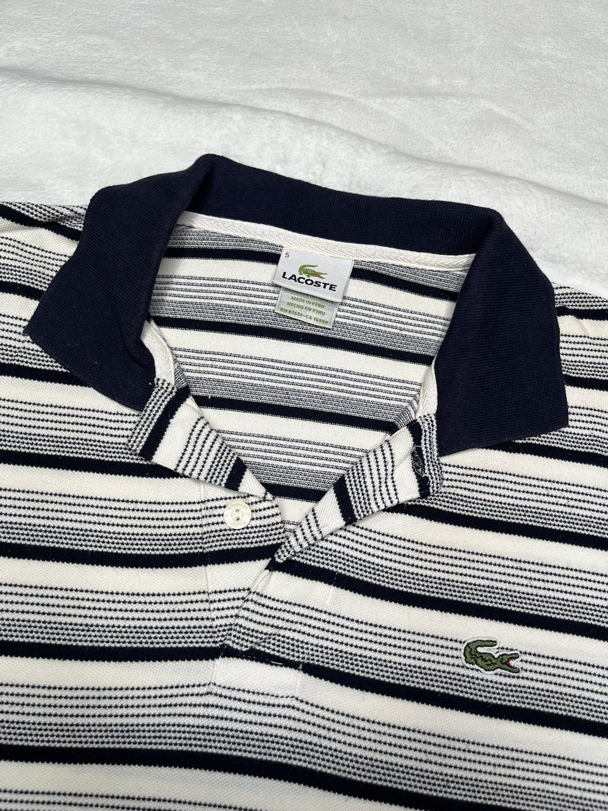 Lacoste Polo Shirt Men's 5 Striped Preppy Tennis Embroidered Logo White Vintage thumbnail 4