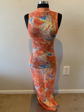 SHEIN Women's Maxi Dress Sleeveless Orange Sheer Mesh Size XS