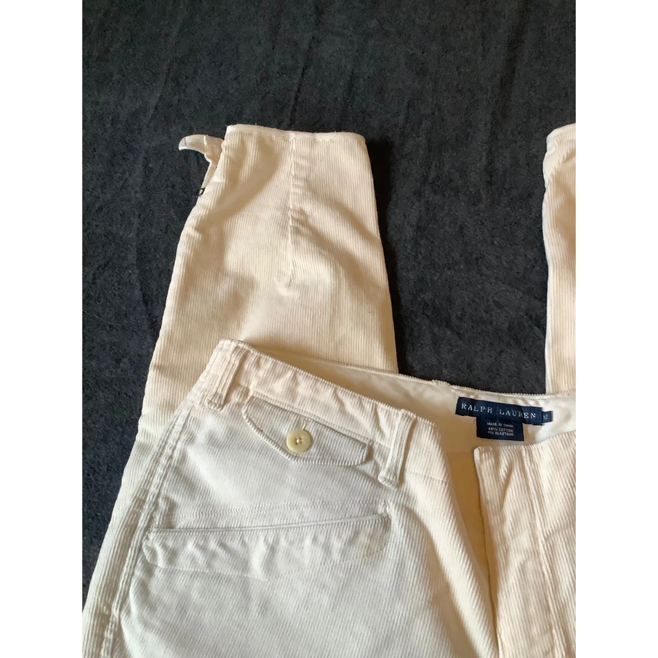 Pantalones de pana Ralph Lauren beige crema para mujer talla 12 cremallera mosca cremallera recta pierna Foto 3 de 4