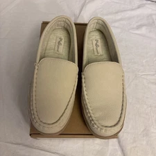 My Slippers Beach Beige Womens 8 Leather Moccasins Slippers Memory Foam