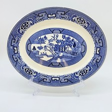Blue Willow Howard Laughlin 11.25" Vtg Oval Platter Ceramic China, White & Blue