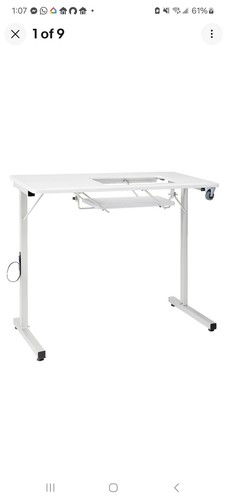 Compact Portable Folding Sewing Table, Silver/White