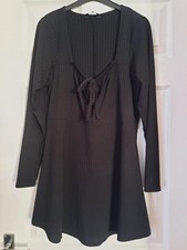 YOURS CLOTHING LADIES TOP BLACK RIBBED LOOK SHAPED BUST +TIE LONG SLEEVE SZ 16
