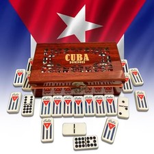 PRK 14 Cuban Double 9 Dominoes Set in Premium Wooden Box   Classic White T