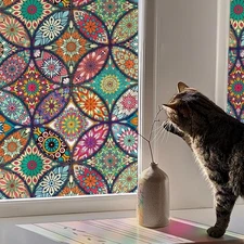 Stained Glass Window Film Privacy 78.7"x17.3", Multicolor 