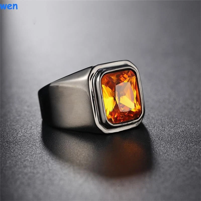 Hombres Mujeres Negro Acero Inoxidable Piedra Azul Anillo Alianza Boda Regalo Talla 7-12 Foto 3 de 4