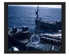 USS MINNEAPOLIS AND USS PLATTE REFUELING SEASCAPE WWII 1944 8X10 FRAMED PHOTO