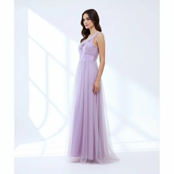purple bridesmaid dresses ebay Berylove Women Lavender Bridesmaid Dress Corset Spaghetti Straps Tulle Print Tiered Long Wedding Party Dress, Lavender / US16W main image 0