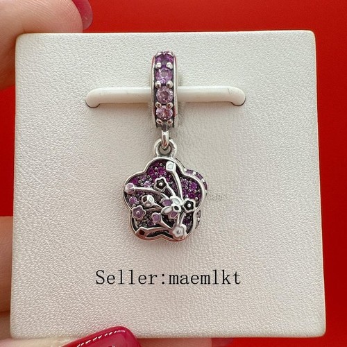 New 925 sterling silver Pave Peach Blossom Flower Charm 798112NCCMX