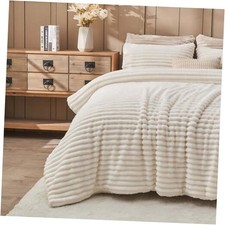 Fluffy Comforter Set - Soft Flannel Faux Fur Comforter Winter Queen Cream White