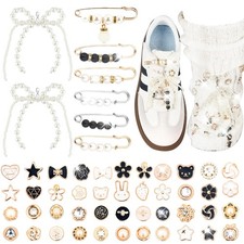 48Pcs Shoe Charms for Sneakers Bow Small, Gold, Silver, Black, White
