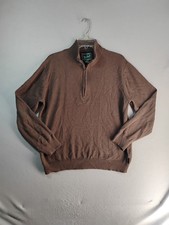 Woolrich Mens Sweater Large Brown 1/4 Zip Long Sleeve Wool Blend Tight Knit