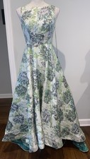 Mac Duggal 56095 Sz 2 Green Floral Brocade Hi Lo Gown