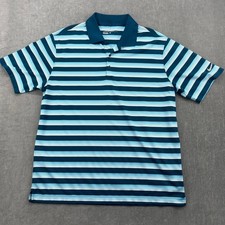 Nike Mens Large Teal Blue Striped Polo Shirt Golf Tour Performance Dri-FIT 56323