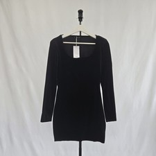 Black Velvet Mini Mango Dress Women's Size 6 Long Sleeve Round Neck NWT NEW