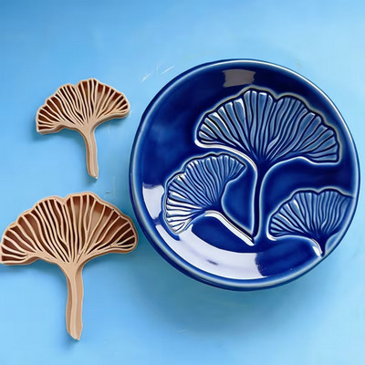 Ginkgoblatt Ton Stempelset - Botanical Polymer Clay & Pottery Texture Stamp 2PCS
