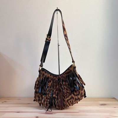 Vintage YSL Rive Gauche Leopard Pony Hair Fringe Shoulder Bag Used 