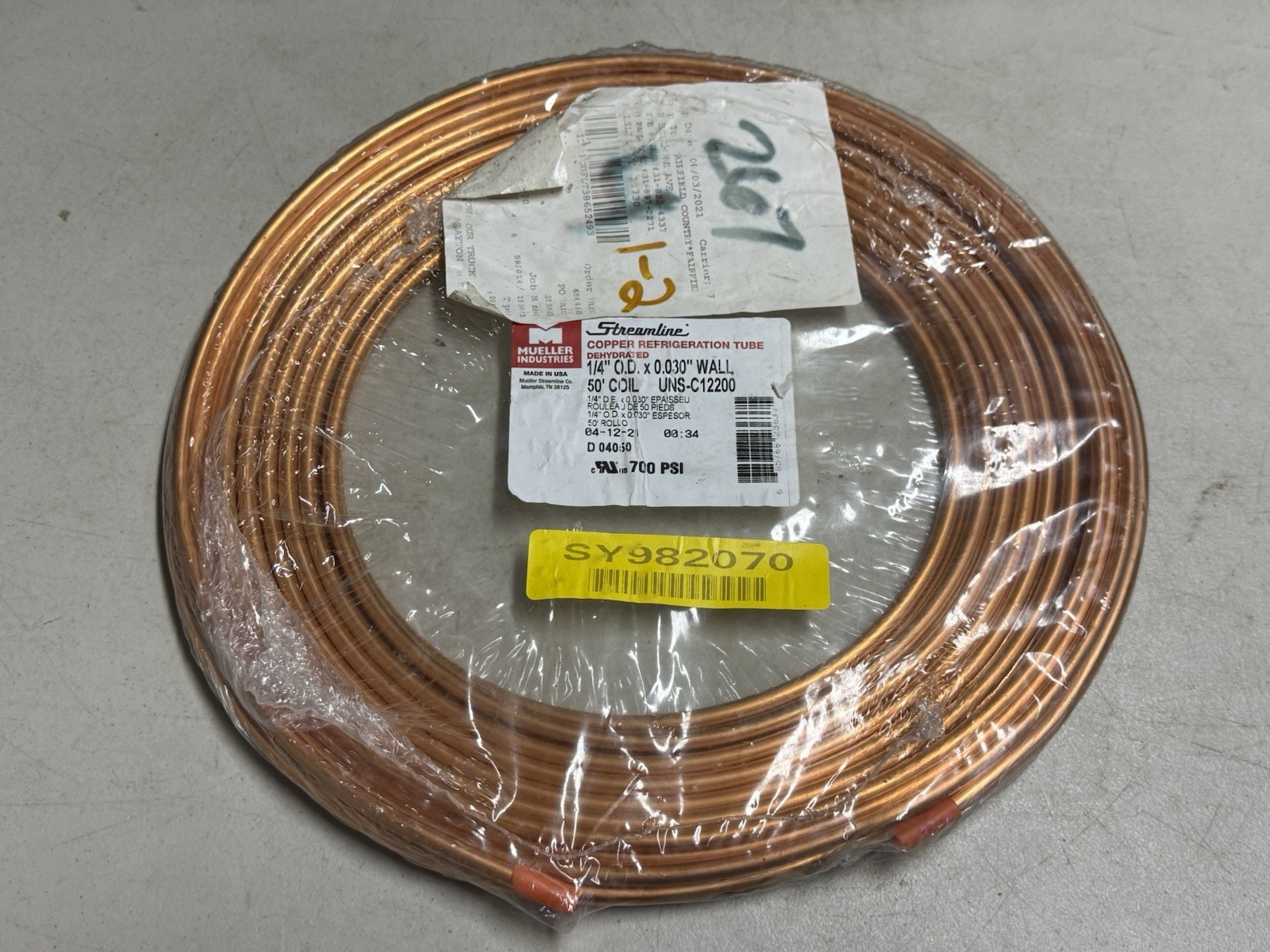 Mueller Industries Streamline 1/4" x .03 Wall 50' Coil Copper Refrigeration Tube
