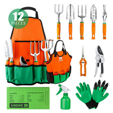 Garden Tools Set 12 Piece Aluminum, Gardening Apron with Storage