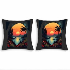 Set of 2 Throw Pillow Covers 18x18in - Serene Sunset Design with Orange Sun