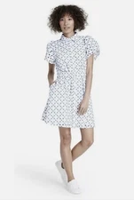 ALEXIS Target White/Blue Dot Tulip Sleeve Embroidered Button Shirtdress Size M