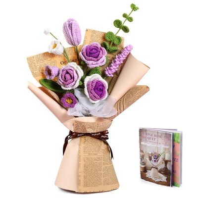 Crochet Kit for Beginners, Purple Rose Crochet Flowers for Adults with Step-b...