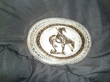 Vintage Metal Belt Buckle, Silver and Brass, Horse Back Riding, Nice Design