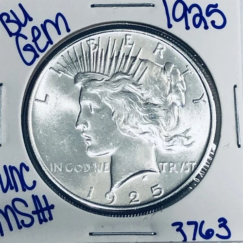 1925 BU UNCIRCULATED SILVER PEACE DOLLAR AUTHENTIC U.S. MINT FREE SHIPPING 3763