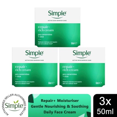 Simple Repair+ Rich Cream Soothing Hydrating Face Moisturiser 50ml, 3er Pack
