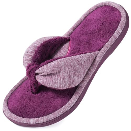 Women's Memory Foam Spa Thong Flip Flops Cozy Indoor Slippers, Ladies 7-8  Wine