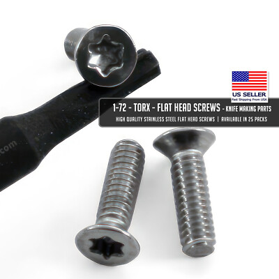 1-72 - TORX - Flat Head Screws - Knife Making Parts - 2 Thread Length Sizes