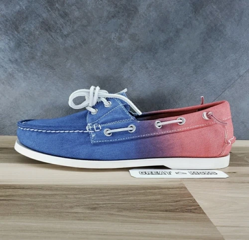 Polo Ralph Lauren Merton Boat Shoes Ombre Blue Red Tie dye Canvas Mens Size 9D