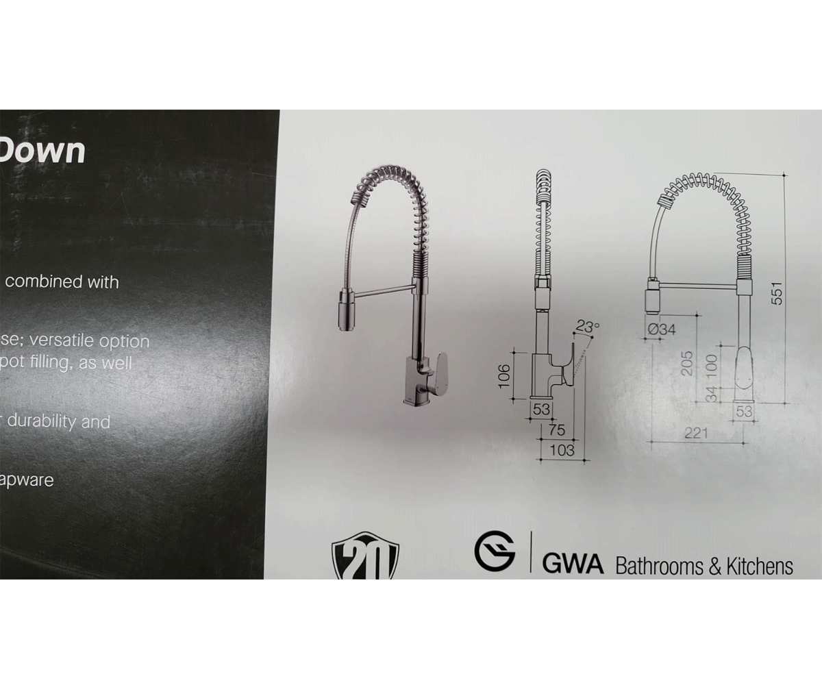 Dorf Viridian Pull Down Sink Mixer Kitchen Tap Basin Faucet WELS 7.5L