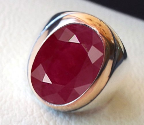 Solid 925 Sterling Silver Natural Ruby Corundum Cut Gemstone Birthday Men's Ring - Picture 2 of 12