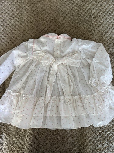 Vintage Baby Girl Party Dress Pink w/Ivory Voile Overlay Ruffle Full Circle 24M - Picture 7 of 13