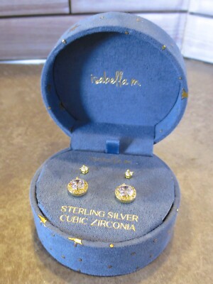 Isabella M. Stud Earrings Sterling Silver CZ Cubic Zirconia New in Box Beautiful