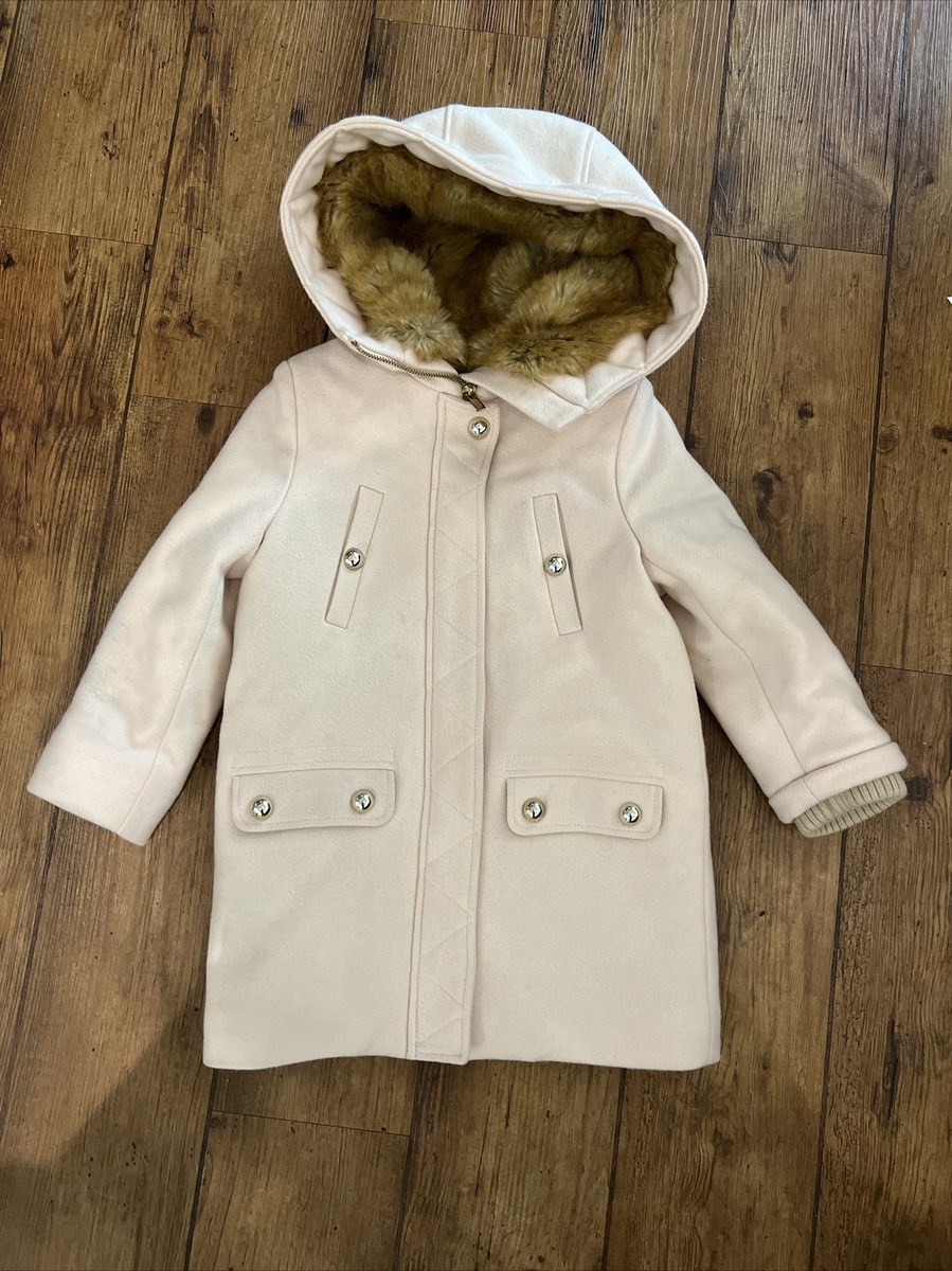 CHLOE Designer GIRLS VIRGIN WOOL COAT FAUX FUR HOOD PINK AGE STUNNING