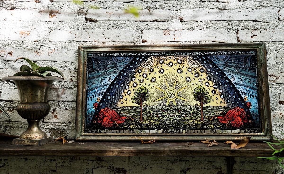1888 Flammarion Engraving Firmament Dome Flat Earth 7x16 Wall Art