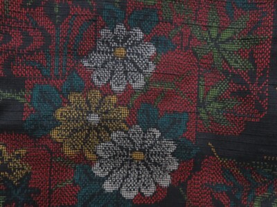 4803T03z890 Vintage Japanese Kimono Silk TSUMUGI Flowers Black | eBay